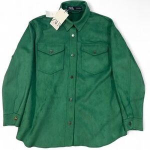 Zara Women’s Casual Suede Green Button-Down Shirt
